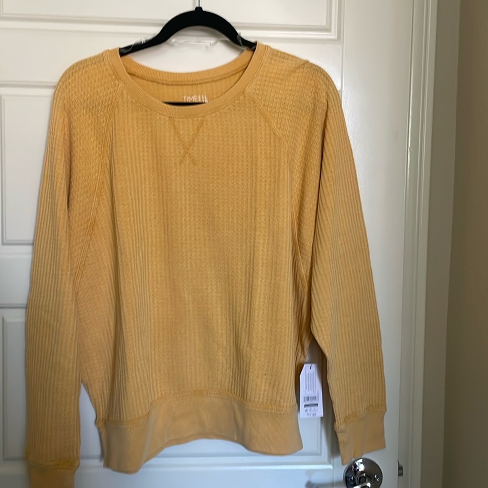 Time and Tru Waffle Pullover- Mustard